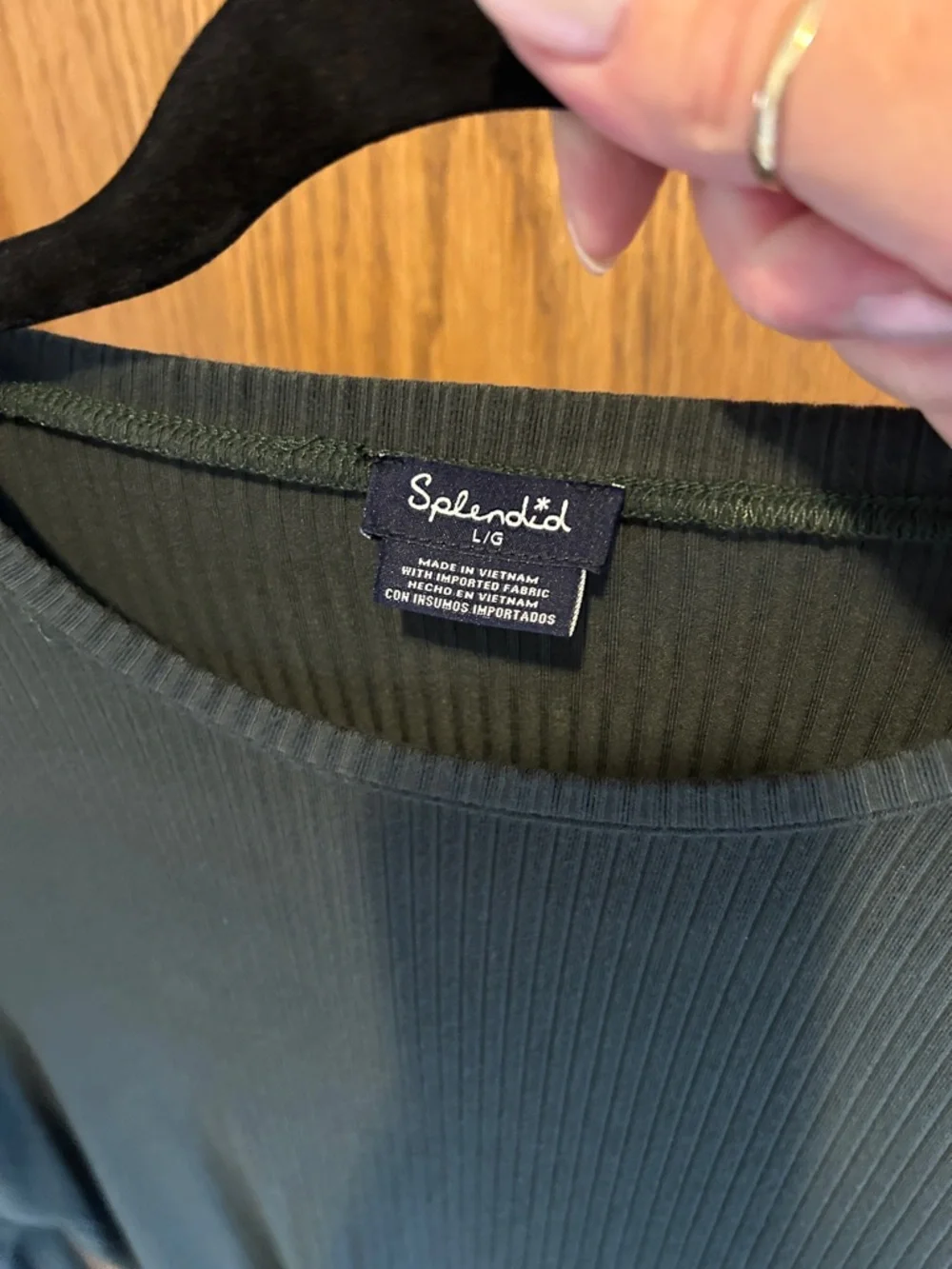Splendid- Basic Ribbed Long Sleeve Top - Hunter Green-large - Picture 3 of 3